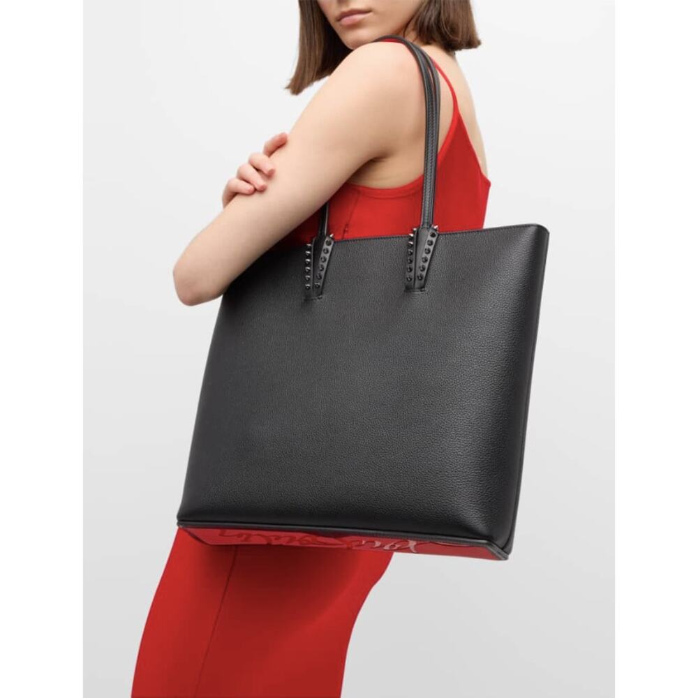 WORN ONCE CHRISTIAN LOUBOUTIN CABATA BLACK LEATHER ZIP TOTE SHOULDER BAG